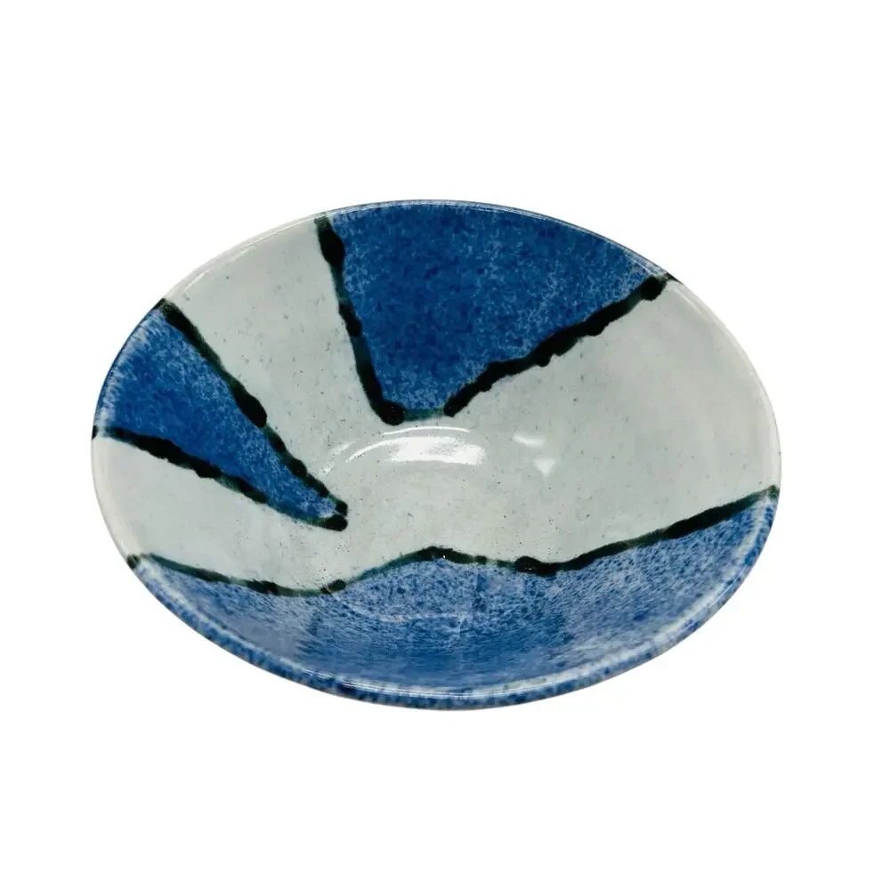 VTG Studio Art‎ Pottery Bowl Grey Blue Speckled Geometric Abstract 7.5” Serving